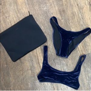 Triangl navy velvet bikini set with bag
